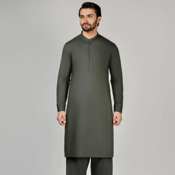 ARMY GREEN BLENDED UNSTITCHED KAMEEZ SHALWAR
